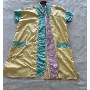 Fernando Sanchez Squette Satin Robe Large? Colorblocked Yellow Green Pink VTG